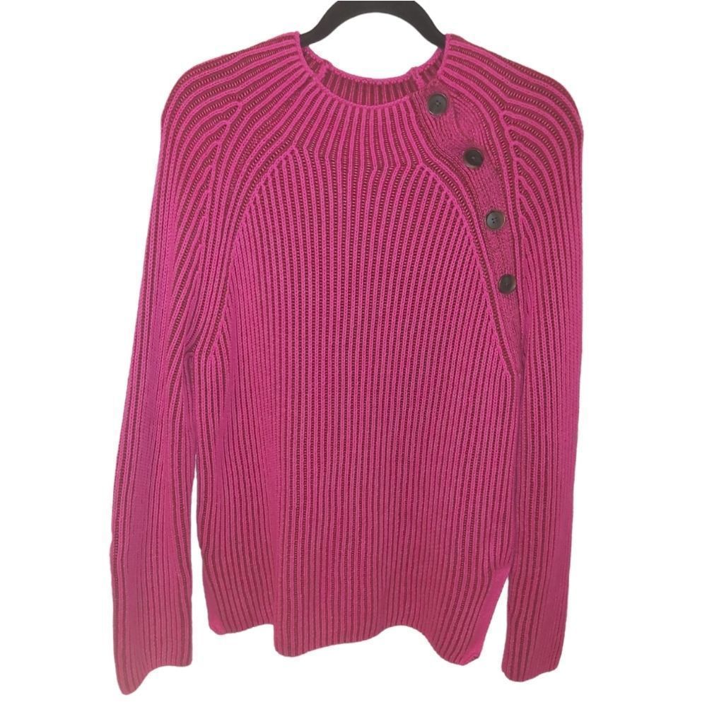Gap medium pink and brown asymmetrical button ribbed knit sweater